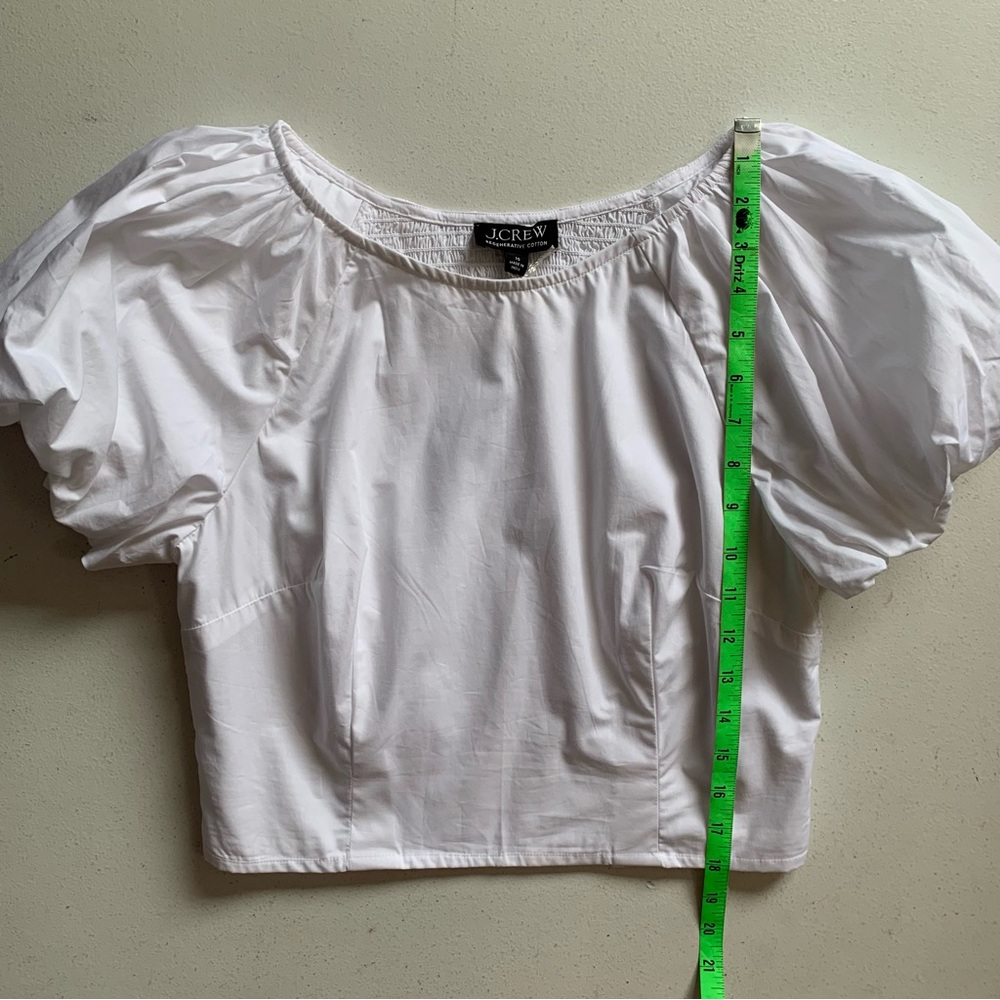 J Crew Size 10 White Cropped Fitted Puff Sleeve Blouse Top  Smocked Back NWT - Picture 16 of 17